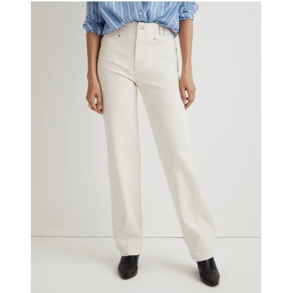 MADEWELL Jeans Women Sz 23 White Perfect Vintage Wide Leg High Rise Snap Hem NWT